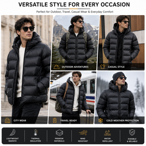 Blouson d'hiver tendance pour homme, écologique, style urbain, à capuche, ultra-léger, isolé, confortable, durable, toutes saisons - Product Image 3