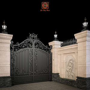 Porte d'entrée double battante de style classique victorien royal, en fer forgé de luxe, design 3D personnalisé, portail d'entrée en métal forgé à la main - Product Image 4