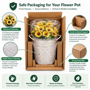 Pot de fleurs en métal blanc avec poignée, style rustique, arrangement de tournesols, vase de table pour la décoration de la maison - Product Image 5