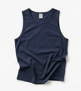 Men's <b>Navy</b> Sleeveless Tank <b>Top</b> O-Neck Solid Color Knitted Casual Wear - Product Image 5