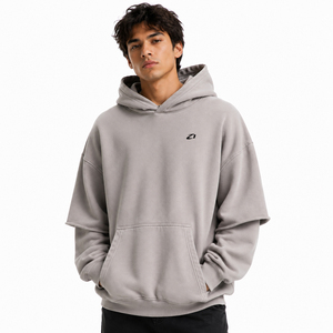 Sudadera con capucha para hombre, estilo streetwear, con mangas superpuestas, gris claro, de algodón y forro polar, oversize, con logo personalizado, para otoño e invierno, de fabricante. - Product Image 5