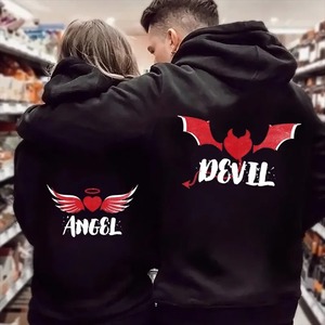 Sudaderas con Capucha de Ángel y Demonio, Conjunto de Sudaderas a Juego para Parejas, Sudaderas Negras para Novios, Sudaderas a Juego para Parejas - Product Image 1
