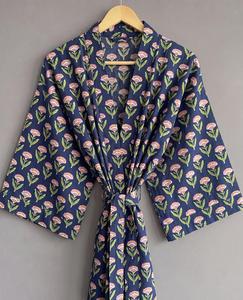 Robe Kimono Vintage à Imprimé Floral pour Femme, Ample, Ouverte sur le Devant, Manches Longues, Respirante, 100% Coton, Longueur Genou, Robe d'Été - Product Image 3