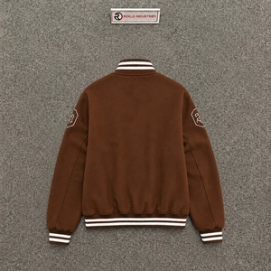 PREMIUM BROWN VARSITY <b>JACKET</b> FOR <b>MEN</b> With <b>White</b> Geometric Stripes On Sleeves Turn-down Collar Casual Autumn Wear STREET FASHION - Product Image 6