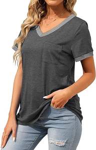Womens T Shirts Short Sleeve V Neck Loose Casual Summer <b>Tops</b> 2026 with Pocket - Product Image 3