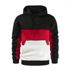 Men's Red Hooded Sweatshirt Regular Fit Solid Color Casual Knitted Cotton <b>Hoodie</b> With Pocket Autumn Wear - Product Image 2