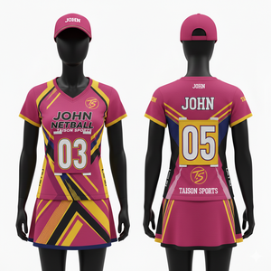 Jersey de Netball para Mujer al Mejor Precio, 180 GSM, Malla de Poliéster Premium, Rosa, Amarillo, Negro, Paneles Angulares, Logotipo y Nombre Personalizados por Sublimación - Product Image 1