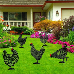 Adorno Metálico para Jardín, Estilo Rústico, con Diseño de Gallo, Gallina y Pollito, Resistente, para Decoración de Césped - Product Image 4