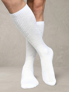 Wholesale Solid White Color Men's Crew <b>Socks</b> High Calf Ribbed Leg Breathable Cotton Spandex Athletic Running <b>Training</b> <b>Socks</b> - Product Image 2