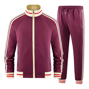 2026 Men's <b>Brown</b> Tracksuit Full Sleeve Zipper Closure Stand Collar Sporty <b>Joggers</b> Set Autumn Casual Striped Design Tracksuit - Product Image 4