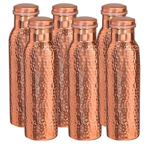 Bouteille d'eau en cuivre pur de 1000 ml, gravée et martelée, design classique, écologique, couleur personnalisable, par Antique Creations - Product Image 4