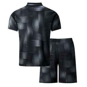 Ensemble polo et short pour homme, noir uni, tissé, personnalisable, tenue décontractée d'été, respirant, 100% coton, deux pièces - Product Image 3
