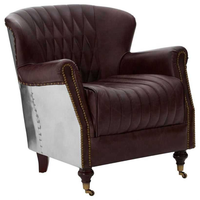 Fauteuil d'appoint Chesterfield capitonné en cuir, style moderne et minimaliste, avec structure en bois massif, inspiré des avions, pour salon