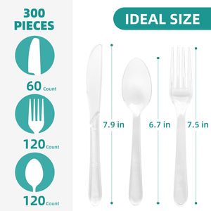 Cubiertos de Plástico Resistentes, Desechables y Degradables para Fiestas, Picnics, Bodas, Eventos, Reuniones y Uso Diario, Tenedores, Cucharas y Cuchillos Transparentes - Product Image 3