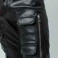 Pantalones Cargo Ajustados de Talla Grande para Hombre, con Revestimiento de PU, Bolsillos 3D, Estilo Hip Hop, Cintura Media, Largos, Aspecto de Cuero Negro