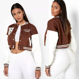 Veste universitaire tendance et élégante pour femmes, coupe courte, avec lettres, col rabattu, manches longues, de haute qualité, pour l'hiver. - Product Image 1