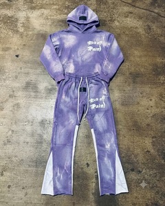 Custom Pink Streetwear Eco-Friendly 100% Cotton Vintage Washed Zip <b>Hoodie</b> Wide Leg Sweatpants Set - Product Image 4