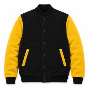 Custom Logo <b>Mens</b> Varsity <b>Jacket</b> Button Up Fleece <b>Baseball</b> Bomber Coat Contrast Sleeves Ribbed Hem Custom Blank Varsity <b>Jacket</b> - Product Image 1