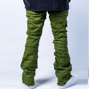 Jeans déchirés vert pour homme - Coupe slim, design patchwork, streetwear tendance, pantalon en denim décontracté - Product Image 2