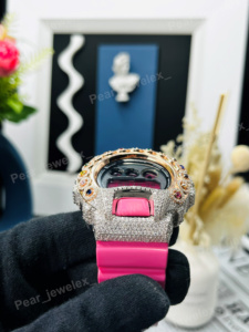 Montre numérique de luxe pour femmes, bracelet en caoutchouc rose, boîtier en moissanite VVS, boîtier rond en argent, résistante à l'eau 20BAR - Product Image 3