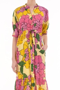 Bold Glamour Floral <b>Plus</b> <b>Size</b> Women's <b>Dress</b> V-neck A-Line Silhouette Chiffon Fabric Drawstring Waist Side <b>Pockets</b> Lined Front - Product Image 3