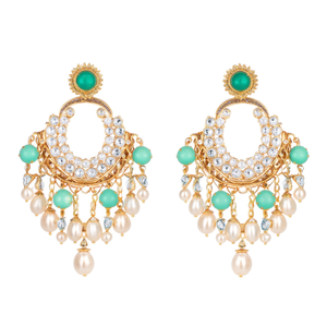 Vintage Ethnic Chandelier Drop Earrings with Jade Pearl Diamond Moissanite Zircon Tassel Design for Wedding - Product Image 2