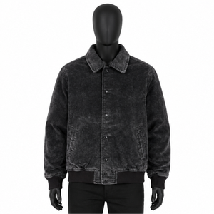 Custom Logo Acid Wash <b>Vintage</b> Men's Streetwear <b>Coach</b> Jacket Casual Cotton Canvas Windbreaker Workwear Oversized Snap Button Coat - Product Image 1