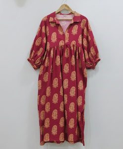 Robe longue 100% coton doux, faite main, écologique, naturelle, coupe trapèze, tie-dye, pour le bureau - Product Image 6