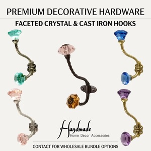 Ba Luxurious Eco-Friendly Waterproof Vintage <b>Wall</b> <b>Mounted</b> Coat Hooks Pink Crystal Knobs Handmade Flexible Metal Design for - Product Image 4