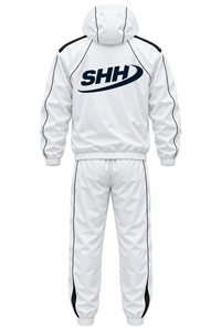 Conjunto Deportivo Personalizado con Capucha Blanca para Hombre, Chaqueta Ligera con Cierre Completo y Pantalones Jogger con Ribete en Contraste, Conjunto para Exteriores - Product Image 3