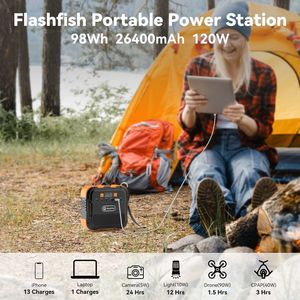 Estación de Energía Portátil Flashfish de 120W, 98Wh/26400mAh, Generador Solar, AC/DC/Tipo C/USB/Linterna, Batería de Respaldo - Product Image 2