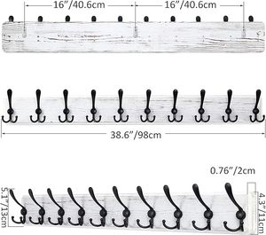 Rustic White <b>Wood</b> Wall Mounted Coat <b>Rack</b> with 10 Hooks Waterproof & Durable 38.6 Inches for Entryway Hallway Living Room Kitchen - Product Image 1