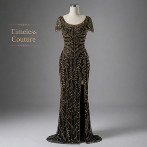 Vestido de Noche de Lujo Negro con Bordado Dorado |   Vestido de Fiesta con Lentejuelas, Diseño Exclusivo para Mujer, Espalda Descubierta, Ropa Formal, India 2026, Nueva Llegada - Product Image 1