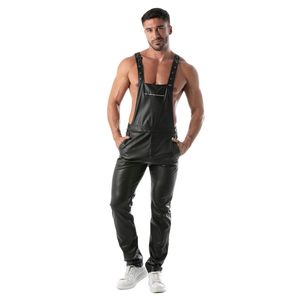 Kinky <b>Overalls</b> Pants for <b>Men</b> Black Leather Style Fetish Clubwear Adjustable Strap Bold Fashion Statement Outfit - Product Image 4