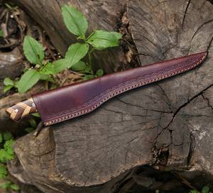 13" Inches Hand-Forged Damascus Steel Fillet <b>Knife</b> | Custom Wooden Handle Hunting <b>Knife</b> with Brass Pins & With Cover - Product Image 6