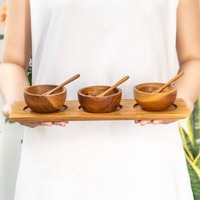Plat à sauce en bois, ensemble de service en bois très vendu, contenants de haute qualité pour snacks et épices