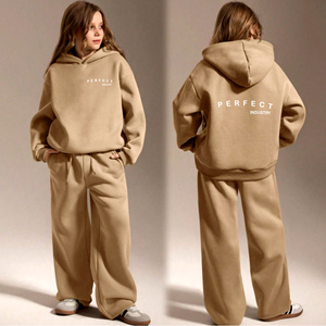 Ensemble sweat-shirt et pantalon de survêtement oversize pour jeunes filles, en coton éponge tricoté respirant 500 GSM, teint uni, coupe large, haute qualité, hiver - Product Image 4