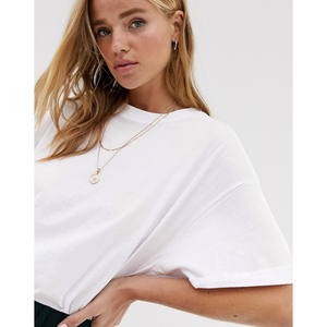 T-shirt décontracté blanc en coton pour femme, col rond, manches courtes, coupe ample, jersey uni, longueur normale, toutes saisons - Product Image 3