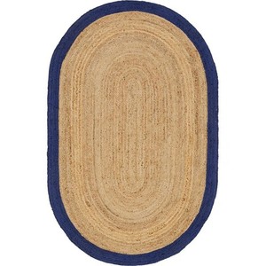 Oval Jute Area <b>Rug</b> Natural Color Braided <b>Non</b> <b>Slip</b> Flat Pile Farmhouse Style Living Room Decor Spot Clean Backing - Product Image 6