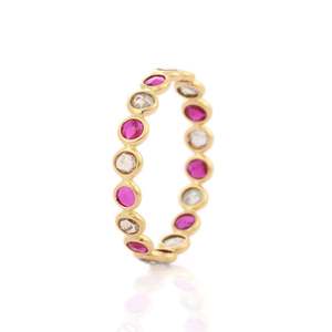 18K Gold Ruby Diamond Eternity Band-Micro Insert Pave Setting Wedding Ring - Product Image 3