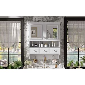 Armadietto a Specchio da Bagno 4-in-1 da 24 Pollici, Montaggio a Parete, Alta Definizione, con Cassetti Organizzatori e Ganci - Product Image 5