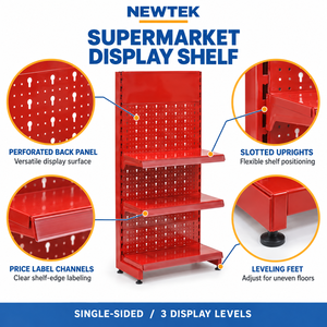 NEWTEK Adjustable Heavy Duty Single Sided Pegboard Supermarket Display <b>Shelves</b> 1000mm Cold Rolled Steel Customizable - Product Image 4
