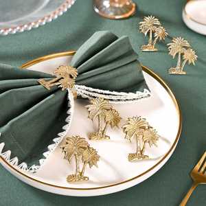 Vintage Luxury Durable Napkin Ring Set 6pcs Pure Brass Palm <b>Tree</b> Leaf for <b>Table</b> Decoration Party <b>Christmas</b> for Restaurants Ambar - Product Image 4