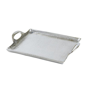 Plateau de service ovale long en aluminium moulé martelé avec bordure perlée argentée antique, pour pain et poisson, idéal pour la décoration de table - Product Image 3