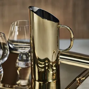 Jarra de Agua Hecha a Mano de Acero Inoxidable con Asa, Jarra de Servir de Metal Dorado para el Hogar, Cocina, Bodas y Decoración de Mesa - Product Image 2