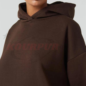 Conjunto de Sudadera con Capucha Extra Grande para Mujer, Color Sólido, Felpa de Algodón, con Bolsillos, Estilo Urbano Otoñal - Product Image 4