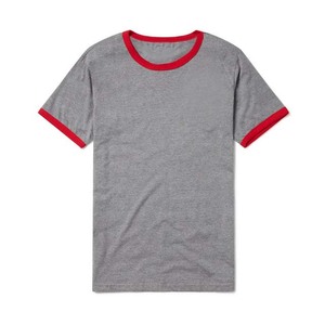 Camiseta Gris para Hombre, Cuello Redondo, Manga Corta, Ribete en Contraste, Corte Regular, Casual, 100% Algodón Tejido, Color Sólido - Product Image 1