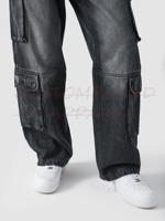Pantalon cargo en jean délavé pour homme, coupe droite ample, décontracté, unisexe, effet soleil, tendance, 100 % coton, écologique