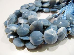 Opale bleue naturelle, forme de pièce de monnaie, facettée, 14-15 mm, perles vendues par brin de 8 pouces - Product Image 4