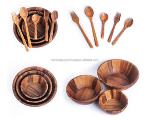 Ensaladera de madera de calidad superior hecha a mano con cuchara para ocasiones de FIESTA DE LA India - Product Image 1